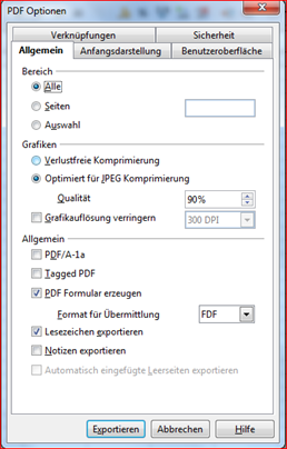 PDF-Optionen in OpenOffice 3.1