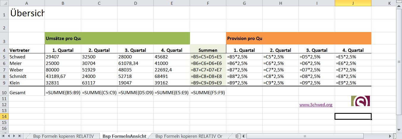 Formelansicht in Excel