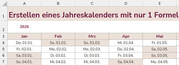 Aufbau der Struktur des Jahreskalenders